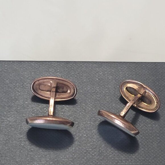 Antique Gold Cuff Links Mother of Pearl Gold Toned - Picture 9 of 14